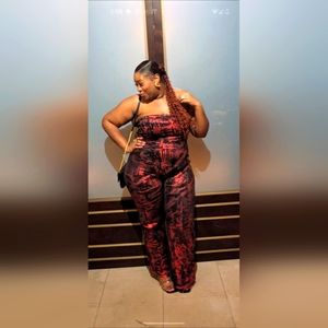 Fashion Nova Plus Black/Red Metallic Jumpsuit 3X